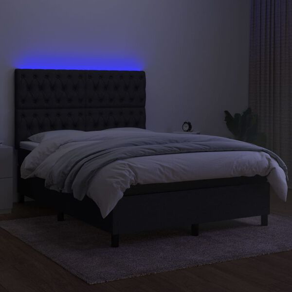 vidaXL &Kappa;&rho;&epsilon;&beta;ά&tau;&iota; Boxspring &mu;&epsilon; &Sigma;&tau;&rho;ώ&mu;&alpha; & LED &Mu;&alpha;ύ&rho;&omicron; 140x190 &epsilon;&kappa;. &Upsilon;&phi;&alpha;&sigma;&mu;ά&tau;&iota;&nu;&omicron;