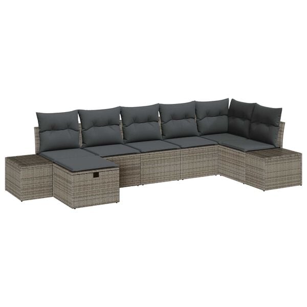 vidaXL Σετ Καναπέ Κήπου με μαξιλάρι 7 pcs Γκρι Πολυ ράταν