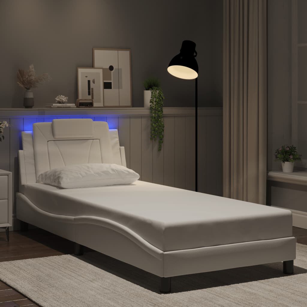 vidaXL Πλαίσιο Κρεβατιού με LED Λευκό 80x200 εκ. Συνθετικό Δέρμα