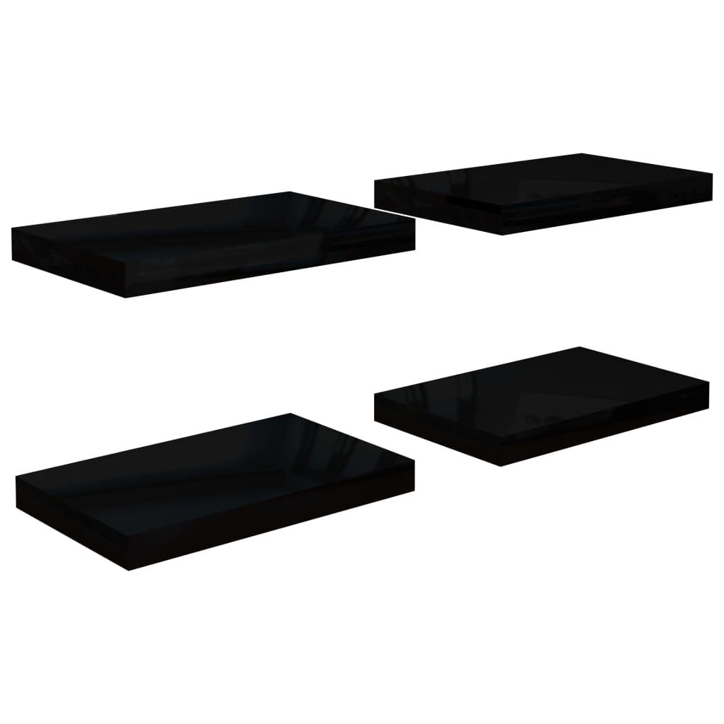 vidaXL Ράφια Τοίχου Γυαλιστερά Μαύρα 4 Τεμάχια 40x23x3,8 εκ. MDF