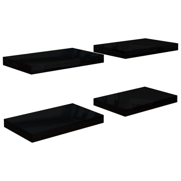 vidaXL Ράφια Τοίχου Γυαλιστερά Μαύρα 4 Τεμάχια 40x23x3,8 εκ. MDF