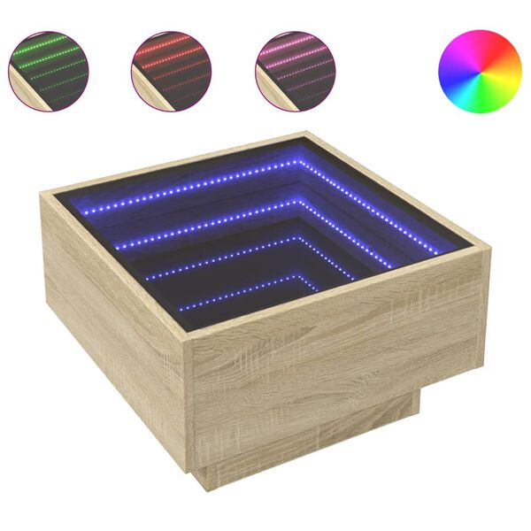 vidaXL Τραπεζάκι Σαλονιού με LED Δρυς 50x50x30 εκ. Επεξεργασμένο Ξύλο