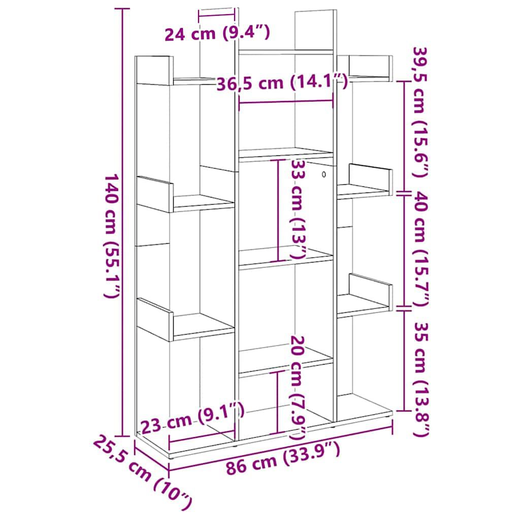 vidaXL Βιβλιοθήκη Μαύρη 86 x 25,5 x 140 εκ. από Επεξ. Ξύλο