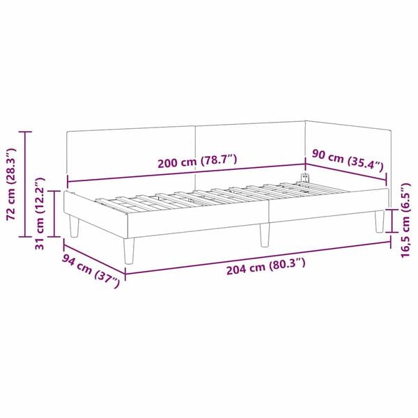 vidaXL Κρεβάτι Γωνίας Άλλο Μπορντό 90 x 200 cm Ύφασμα και Έργο ξύλου