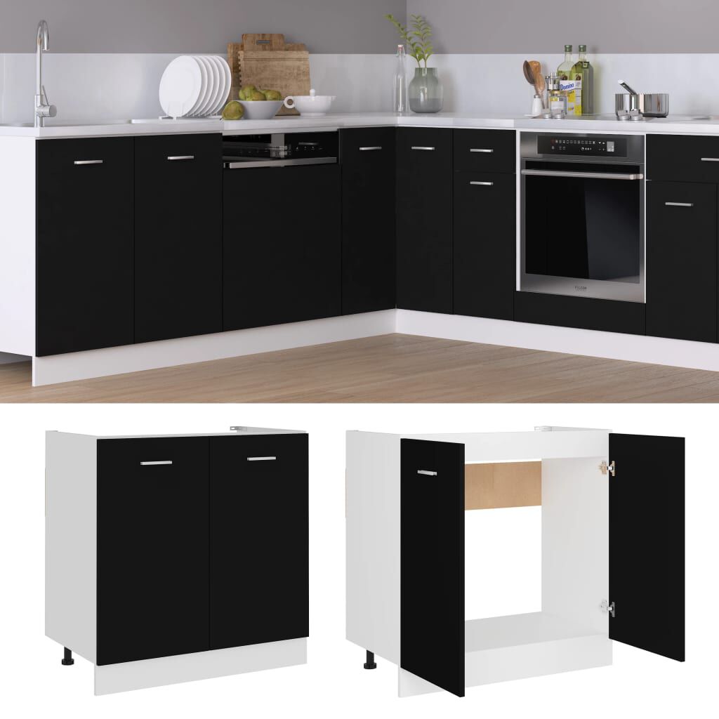 vidaXL Ντουλάπι Νεροχύτη Lyon Μαύρο 80x46x81,5 εκ. Επεξ. Ξύλο