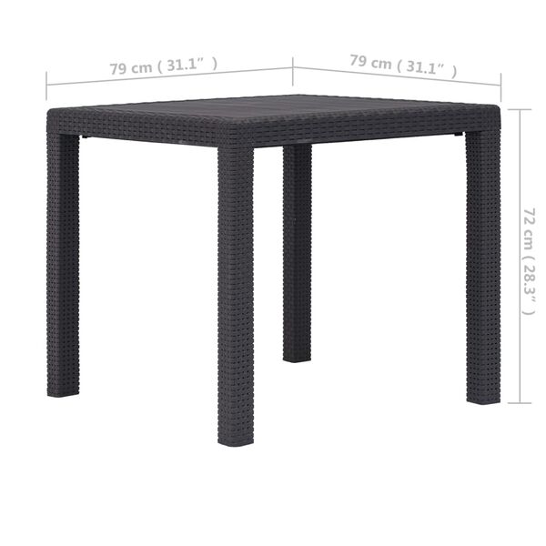 vidaXL Τραπέζι Κήπου Καφέ με Εμφάνιση Ρατάν 79x79x72 εκ. Πλαστικό