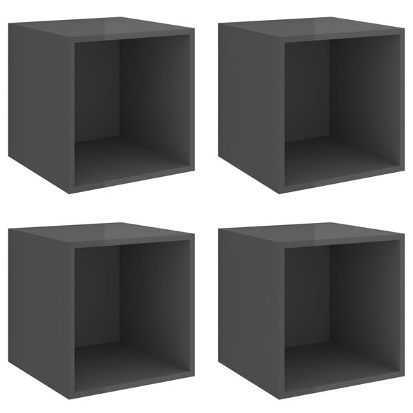 vidaXL Ντουλάπια Τοίχου 4 τεμ. Γυαλ. Γκρι 37x37x37 εκ. από Επεξ. Ξύλο