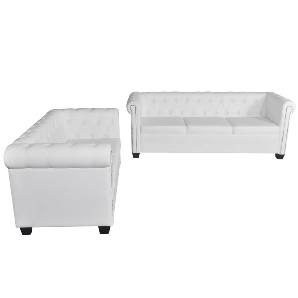 vidaXL Καναπέδες Chesterfield Διθέσιος + Τριθέσιος Λευκό Συνθ. Δέρμα