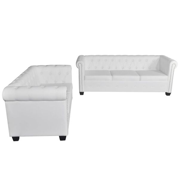 vidaXL Καναπέδες Chesterfield Διθέσιος + Τριθέσιος Λευκό Συνθ. Δέρμα