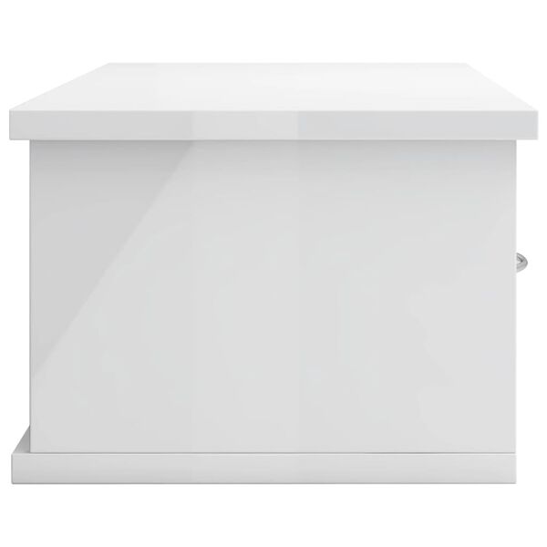 vidaXL Ράφι Τοίχου με Συρτάρια Γυαλ. Λευκό 60x26x18,5 εκ. Επεξ. Ξύλο