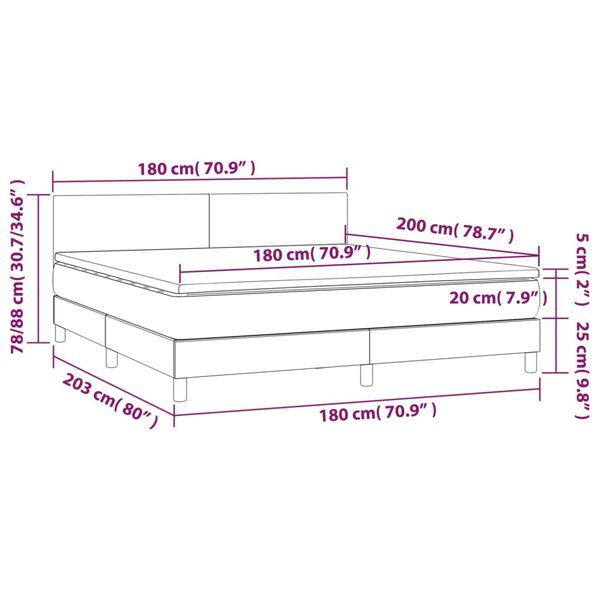 vidaXL Κρεβάτι Boxspring Στρώμα&LED Καπουτσίνο 180x200 εκ. Συνθ. Δέρμα