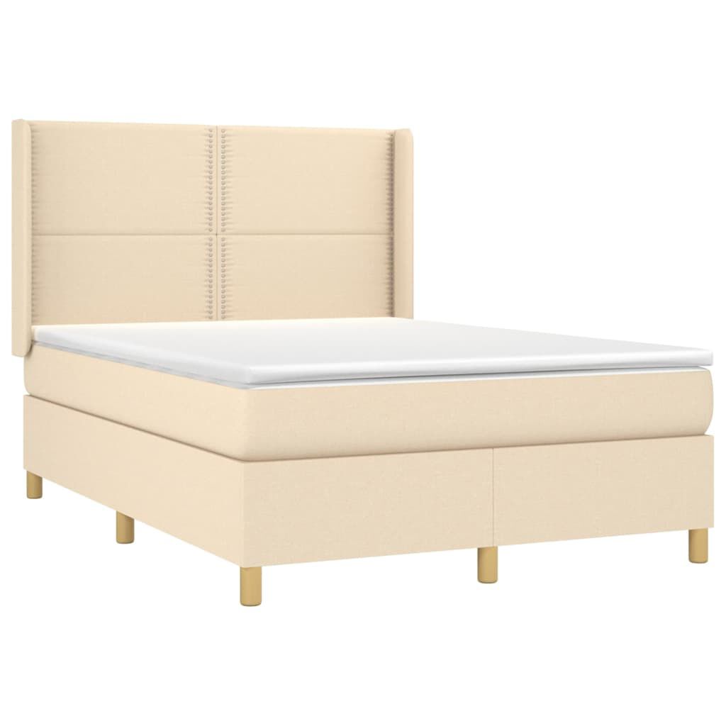 vidaXL Κρεβάτι Boxspring με Στρώμα & LED Κρεμ 140x190 εκ. Υφασμάτινο
