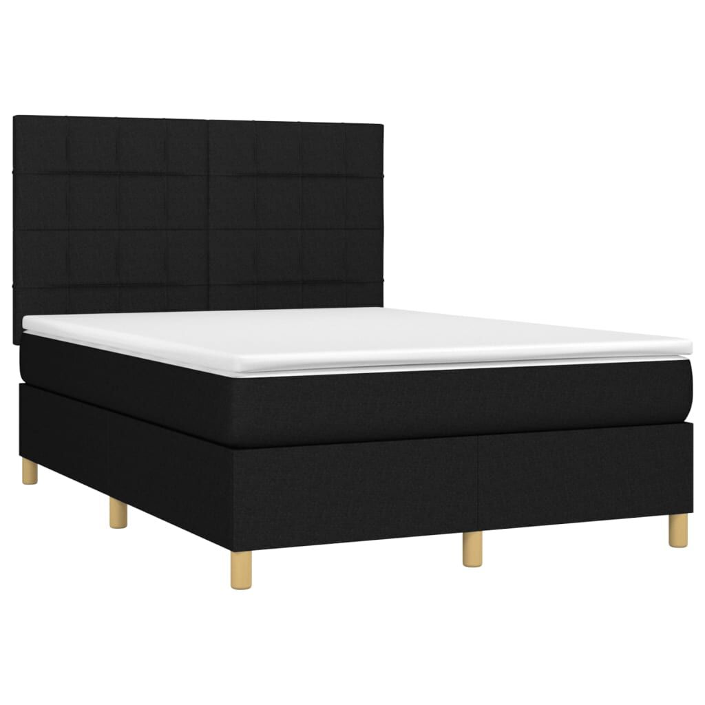 vidaXL Κρεβάτι Boxspring με Στρώμα & LED Μαύρο 140x190 εκ. Υφασμάτινο