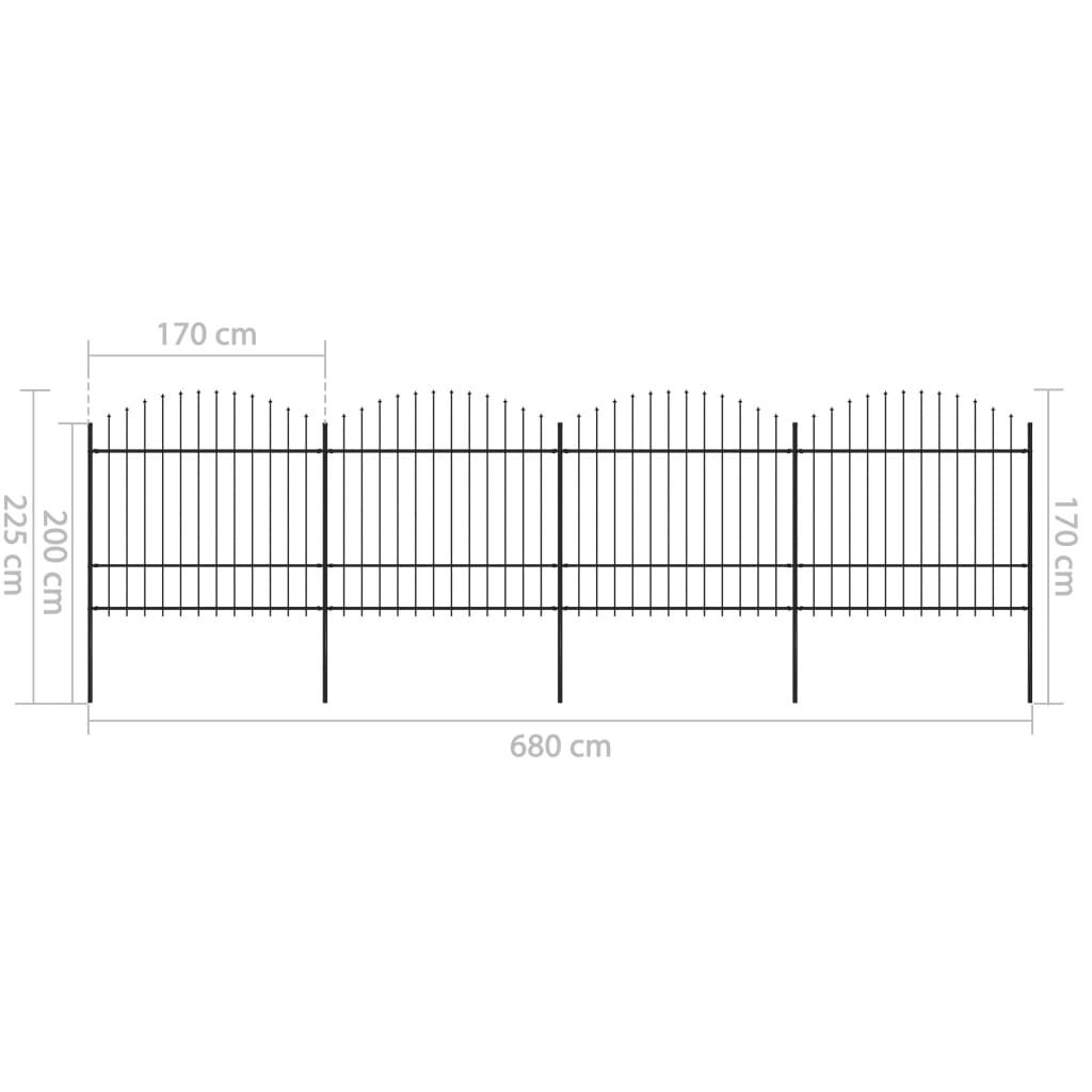 vidaXL Κάγκελα Περίφραξης με Λόγχες Μαύρα (1,5-1,75) x 6,8 μ. Ατσάλινα