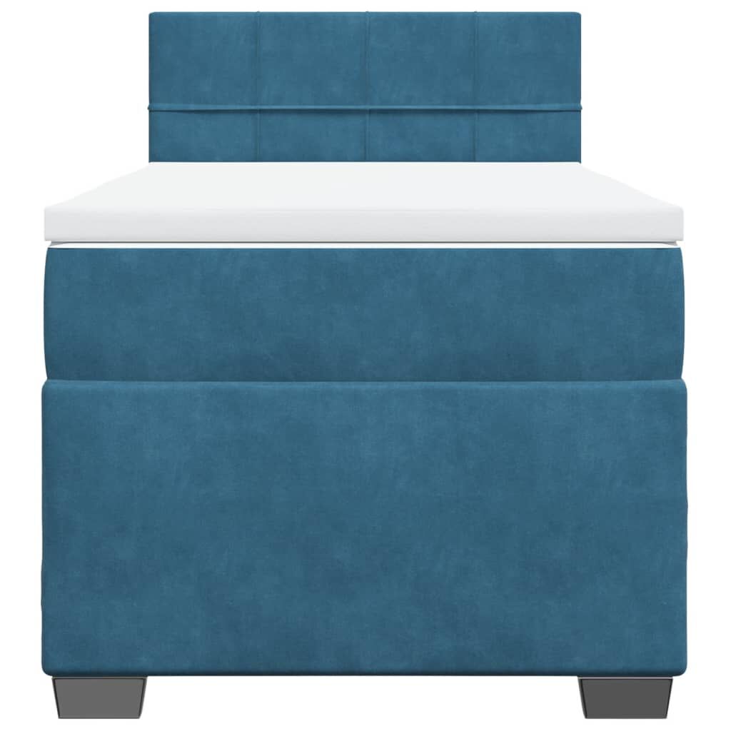 vidaXL Κρεβάτι Boxspring με Στρώμα Μπλε 90x200 εκ. Βελούδινο