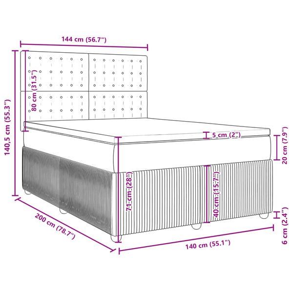 vidaXL Κρεβάτι Boxspring με Στρώμα Ανοιχτό Γκρι 140x200 εκ. Βελούδινο