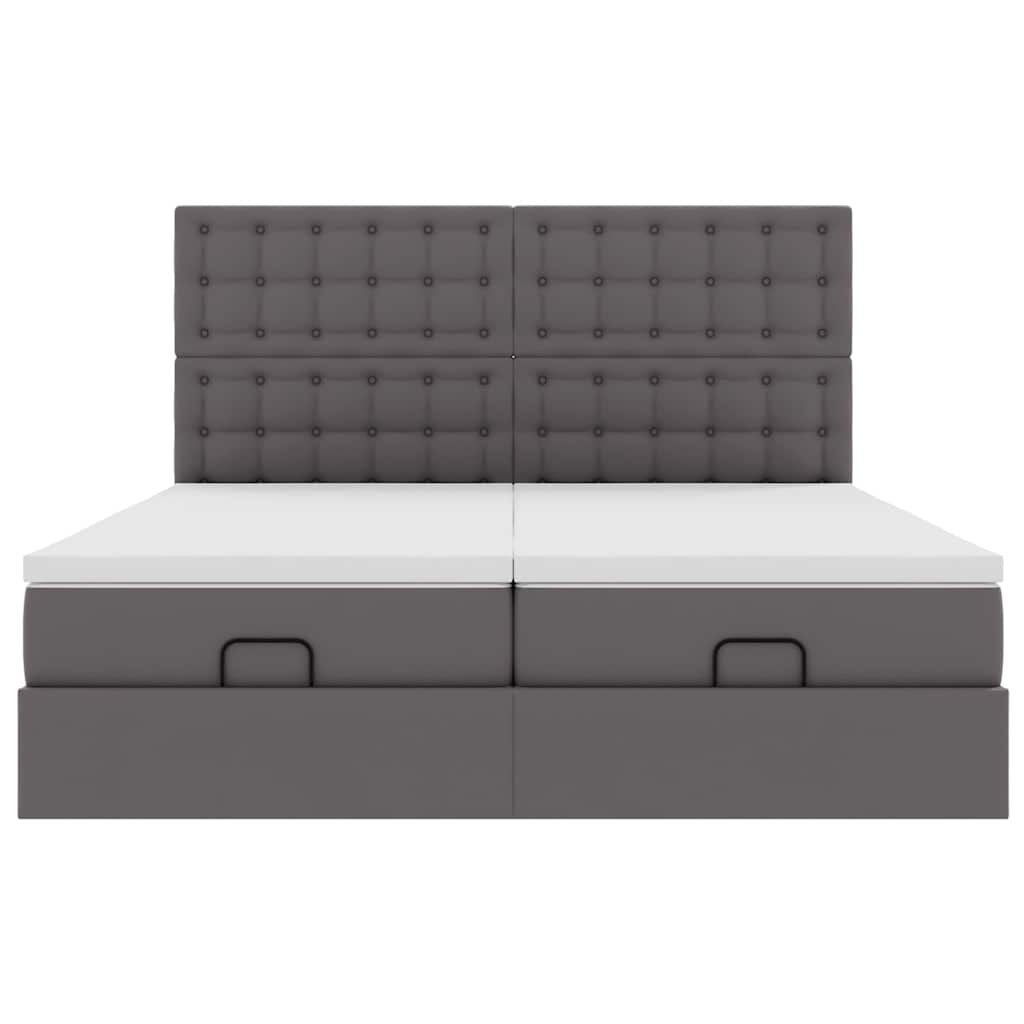 vidaXL Οθωμανικό κρεβάτι με στρώματα Γκρι 200x200cm Faux Leather