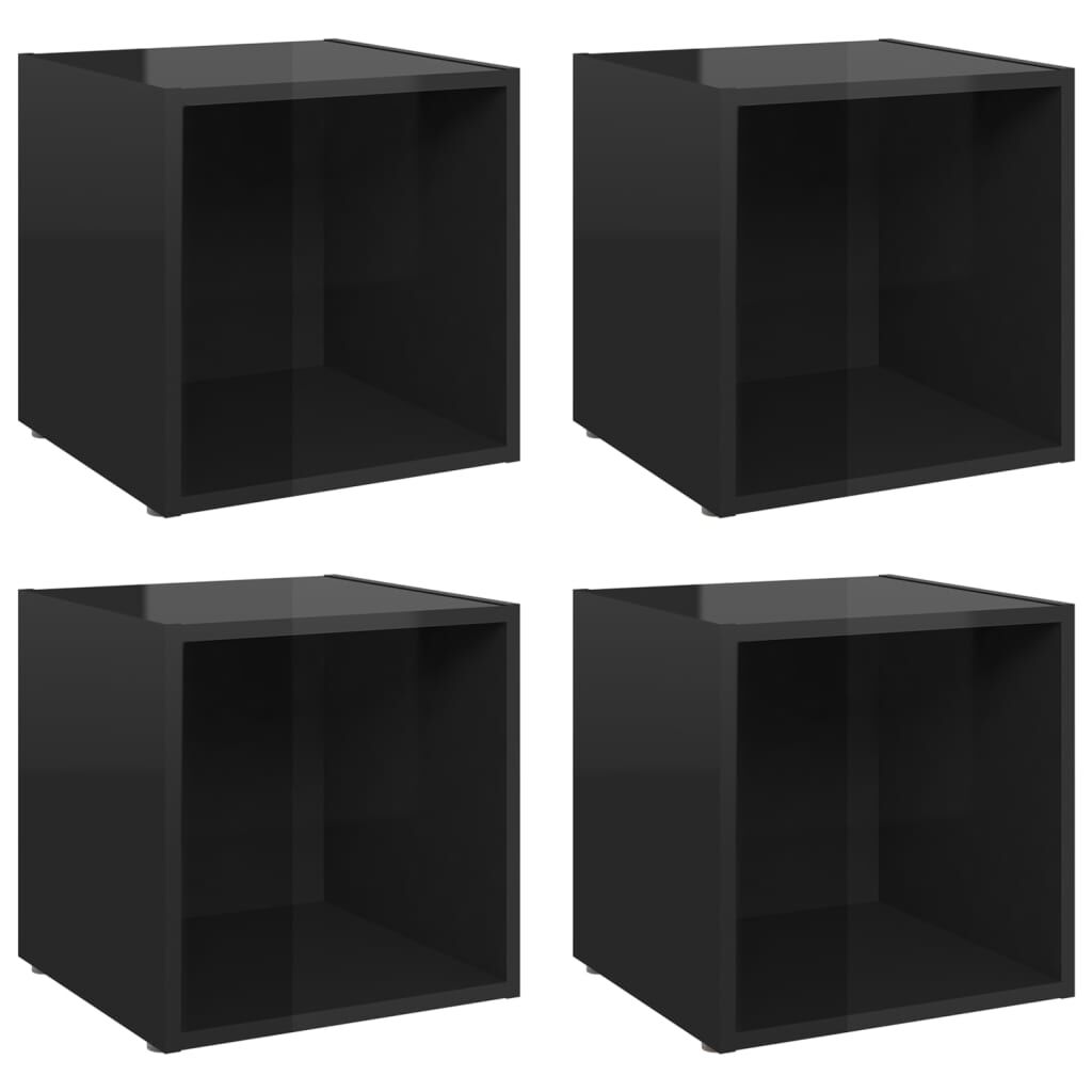 vidaXL Έπιπλα Τηλεόρασης 4 τεμ. Γυαλ. Μαύρα 37x35x37 εκ. Επεξ. Ξύλο