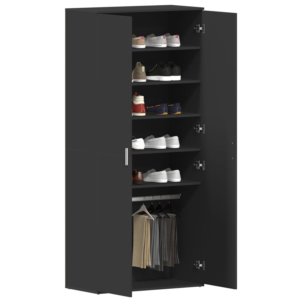 vidaXL Ντουλάπα Παπουτσιών Μαύρη 80x39x180 εκ. Επεξεργασμένο Ξύλο