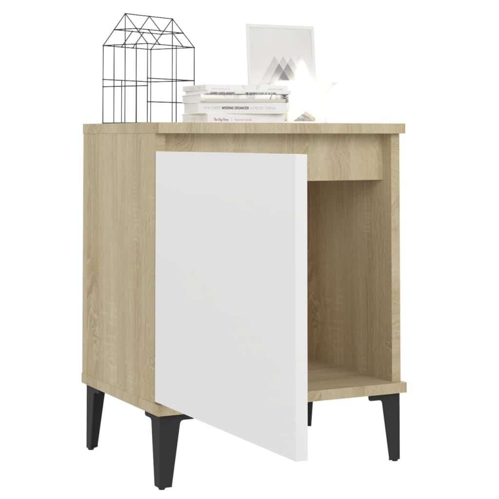 vidaXL Κομοδίνο Sonoma Δρυς & Λευκό 40 x 30 x 50 εκ με Μεταλλικά Πόδια