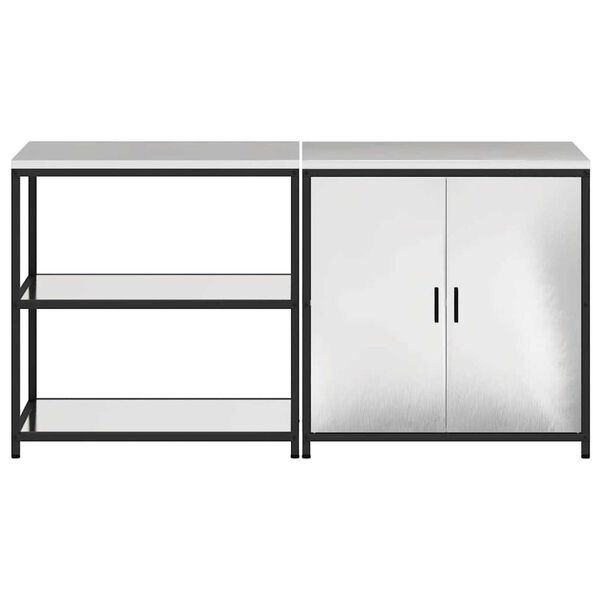 vidaXL Σετ Αποθήκευσης Κουζίνας με ράφι 2 pcs Ασημί 180 x 50 x 92 εκ.