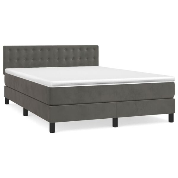 vidaXL Κρεβάτι Boxspring με Στρώμα Σκούρο Γκρι 140x190 εκ. Βελούδινο