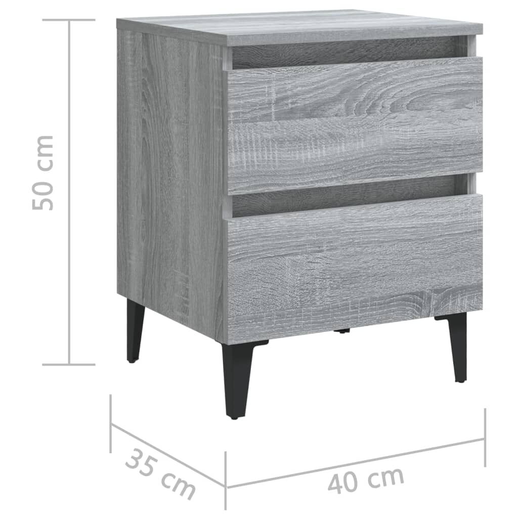 vidaXL Κομοδίνο Γκρι Sonoma 40 x 35 x 50 εκ. με Μεταλλικά Πόδια