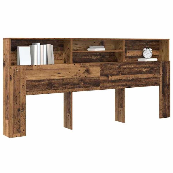 vidaXL Κρεβάτι με Κεφαλάρι με ράφι Παλαιό ξύλο 220 x 19 x 101.5 εκ