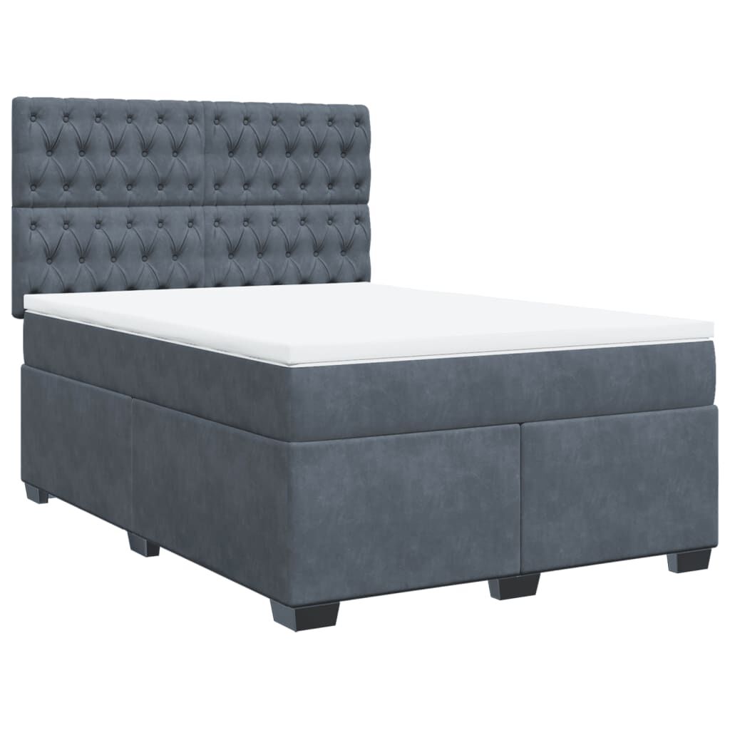 vidaXL Κρεβάτι Boxspring με Στρώμα Σκούρο Γκρι 140x190 εκ. Βελούδινο
