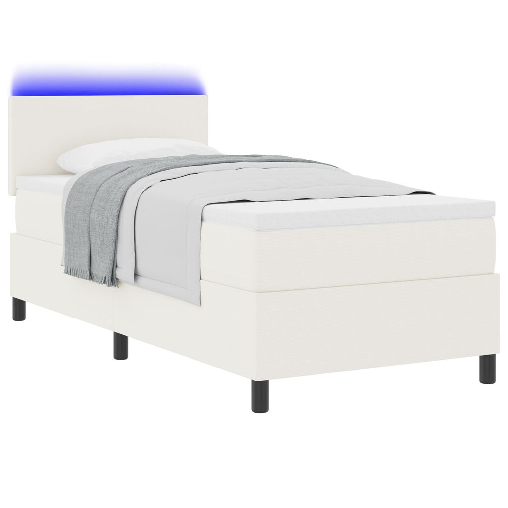 vidaXL Κρεβάτι με Στρώμα και LED Κρεμ Μονό Ύφασμα Ριπ