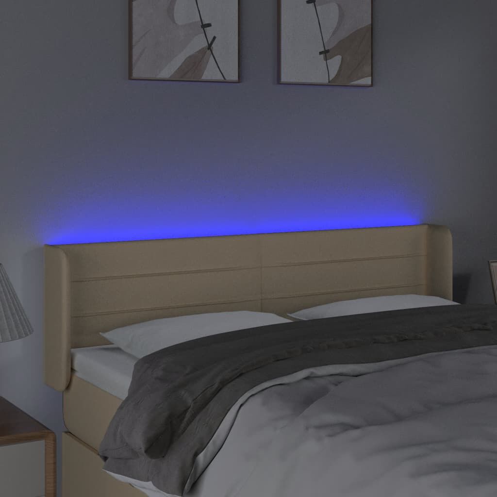 vidaXL Κεφαλάρι Κρεβατιού LED Κρεμ 147x16x78/88 εκ. Υφασμάτινο