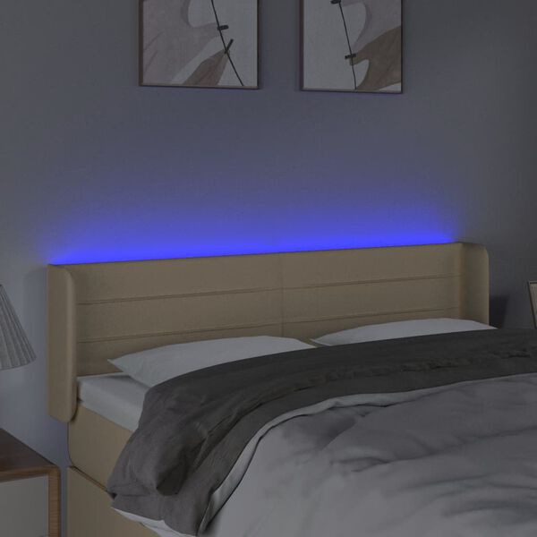 vidaXL Κεφαλάρι Κρεβατιού LED Κρεμ 147x16x78/88 εκ. Υφασμάτινο