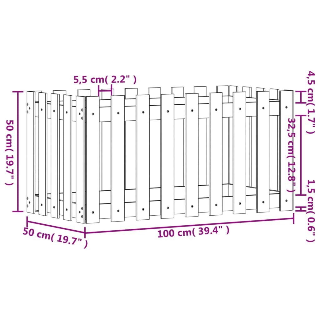 vidaXL Ζαρντινιέρα Υπερυψωμένη Φράχτης 100x50x50 εκ Μασίφ Ψευδοτσούγκα