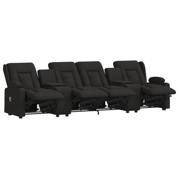 vidaXL Πολυθρόνα Μασάζ Τετραθέσια με Ποτηροθήκη Ανακλ. Μαύρη Υφασμάτ.