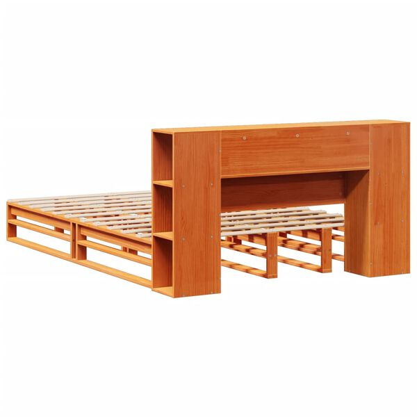 vidaXL Κρεβάτι Βιβλιοθήκη Χωρίς Στρώμα Καφέ 140x200 εκ Μασίφ Πεύκο