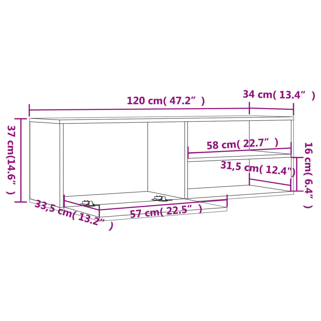 vidaXL Έπιπλο Τηλεόρασης Καπνιστή Δρυς 120x34x37 εκ. Επεξ. Ξύλο