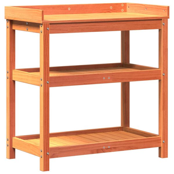 vidaXL Τραπέζι Κηπουρικής με Ράφια Καφέ 82,5x45x86,5 εκ. Μασίφ Πεύκο