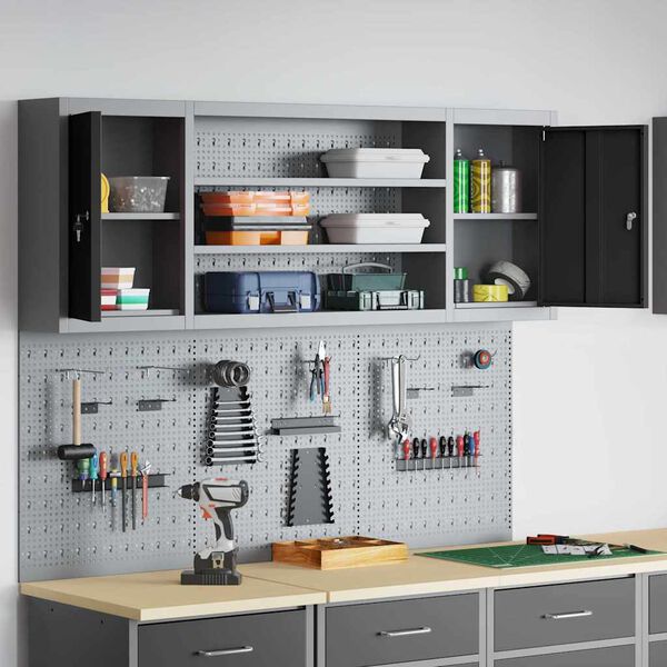 vidaXL Σετ Ντουλαπιού Εργαλείων και Ταμπλό με ράφι 6 pcs Μαύρο