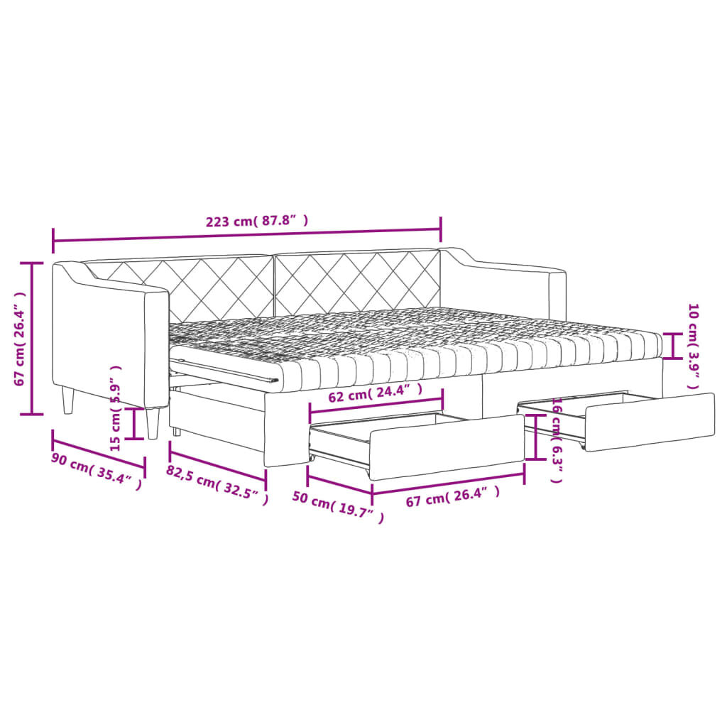 vidaXL Καναπές Κρεβάτι Συρόμενος Taupe 80x200 εκ. Υφασμάτινος Συρτάρια