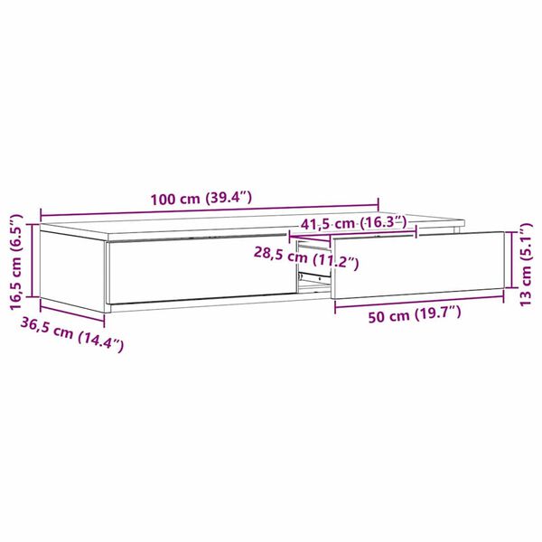 vidaXL Συρτάρια κρεβατιού Γκρι σκυροδέματος 100 x 36.5 x 16.5 εκ
