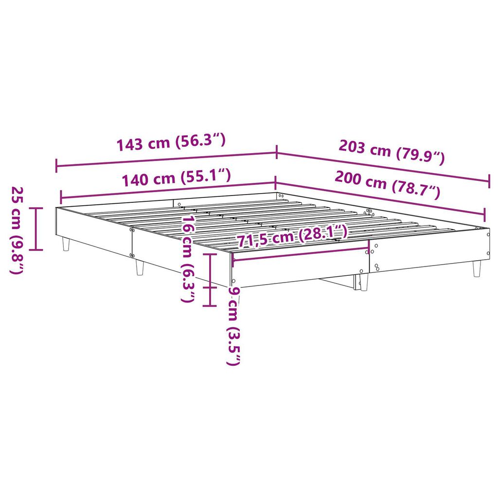 vidaXL Κρεβάτι Μαύρος Δρυός 140x200 εκ. από κατασκευασμένο ξύλο
