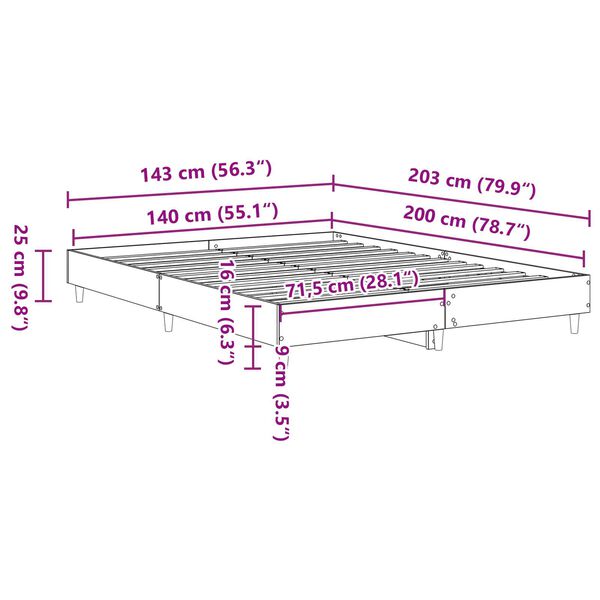 vidaXL Κρεβάτι Μαύρος Δρυός 140x200 εκ. από κατασκευασμένο ξύλο