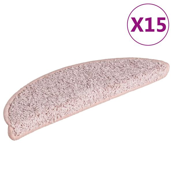 vidaXL Πατάκια Σκαλιών 15 τεμ. Ανοιχτό Ροζ Ημίκυκλα 56x17x3 εκ.
