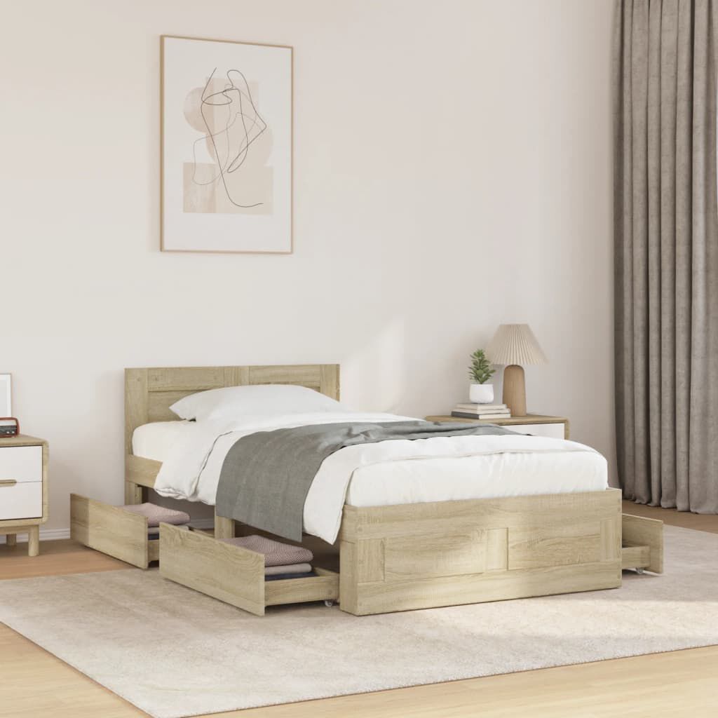 vidaXL Πλαίσιο Κρεβατιού με Κεφαλάρι Sonoma Δρυς 100x200εκ. Επεξ. Ξύλο