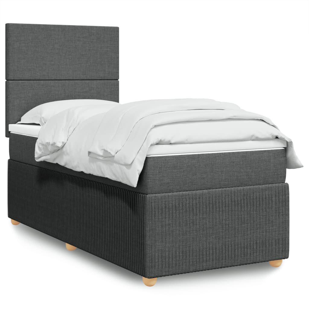 vidaXL Κρεβάτι Boxspring με Στρώμα Σκούρο Γκρι 90x200 εκ. Υφασμάτινο