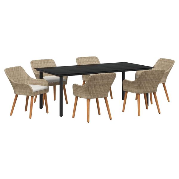 vidaXL Σέτ φαγητού για κήπο με μαξιλάρι 7 pcs Μπεζ συνθετικό ρατάν