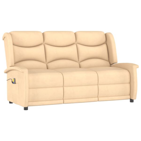 vidaXL Πολυθρόνα Μασάζ Τριθέσια Ανακλινόμενη Κρεμ από Ύφασμα Μικροϊνών