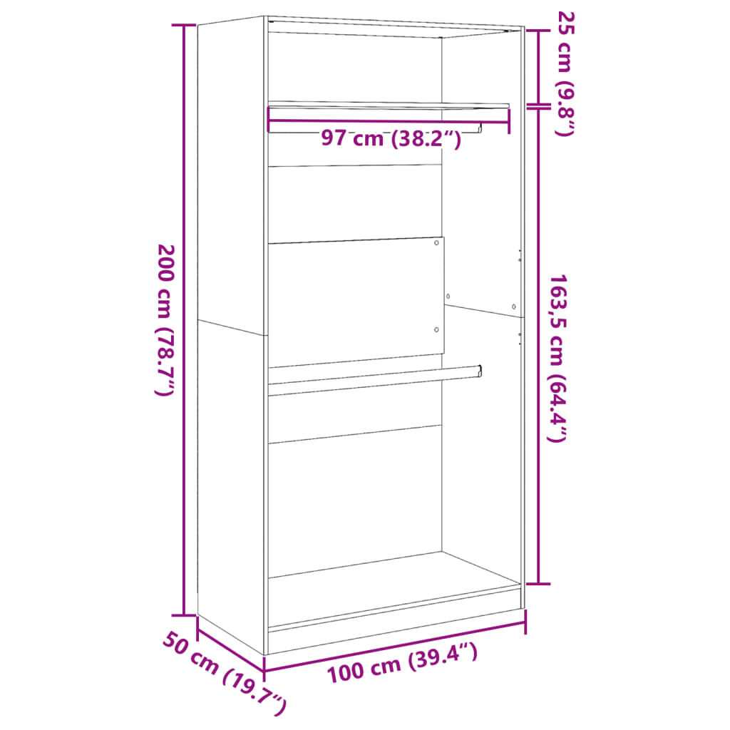 vidaXL Ντουλάπα Γκρι του Σκυροδέματος 100x50x200εκ. Επεξεργασμένο Ξύλο