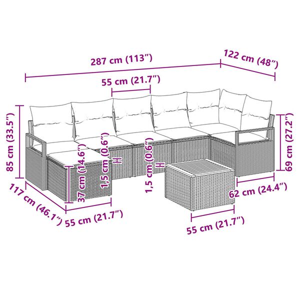 vidaXL Σετ Καναπέ Κήπου 8 pcs Beige, ανοιχτό γκρι Μεγάλο