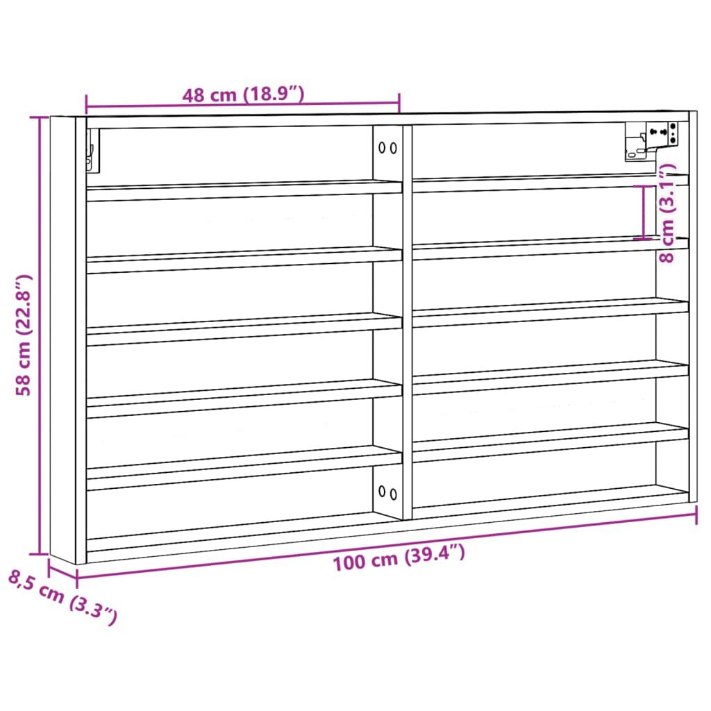 vidaXL Βιτρίνα Γκρι Σκυροδέματος 100x8,5x58 εκ. από Επεξεργασμένο Ξύλο